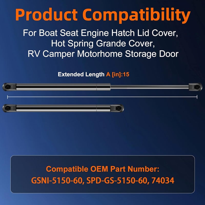 Euplokeer Qty (2) ml13-60 15in 60lb Gas Strut for Boat Seat Engine Hatch Cover, GSNI-5150-60 Gas Shock for Leer Topper Camper Shell Truck Cap Parts, SPD-GS-5150-60 Lift Support for RV Storage Door - Image 2